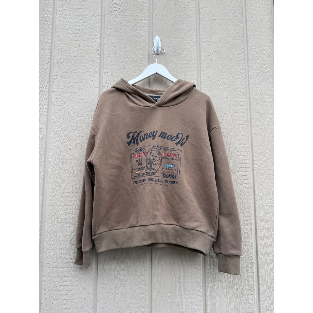 Cider Medium Hoodie Money Meow Graphic Cotton Champagne Brown Sweatshirt